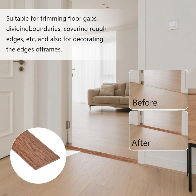 Farady Vinyl Floor Transition Strip, Self Adhesive Floor Cover Strip PVC Laminate Threshold Strip Bar Flat Divider Strip for Joining Floor Gaps, Doorways Threshold, Carpet, 2" Wide (Brown Wood Grain, 3.28Ft) - Image 4